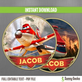 Planes Fire and Rescue Birthday Circle Labels 